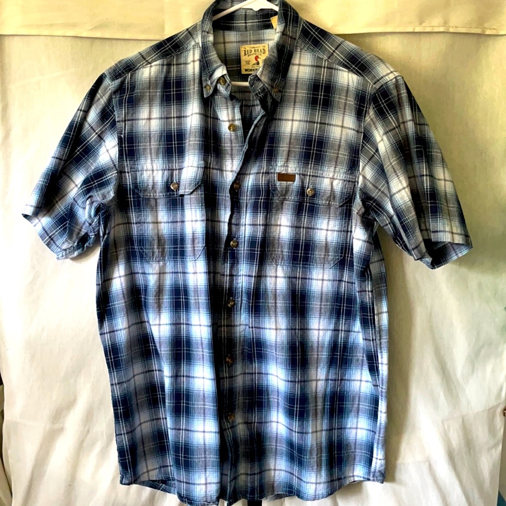 Men’s Red Head plaid button up shirt sleeve